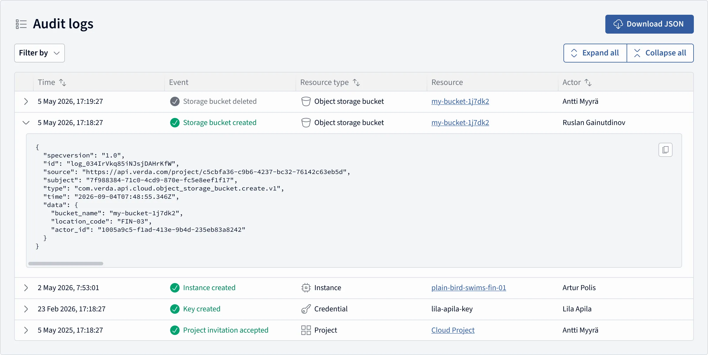 Audit logs for Verda’s Instant clusters - UI
